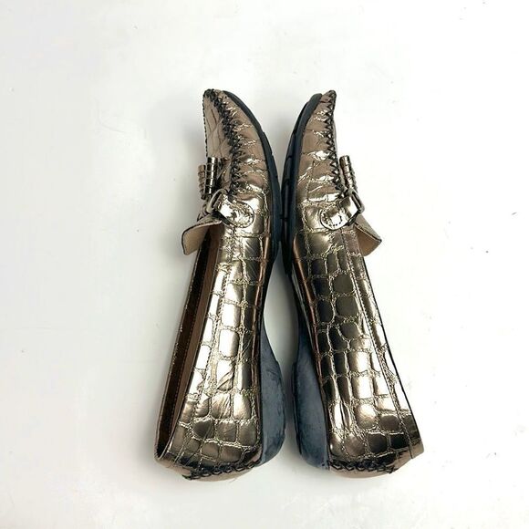 Stuart Weitzman Metallic Croc Embossed Topstitch Moccasin Loafer With Tassel 7,5 - Picture 8 of 16